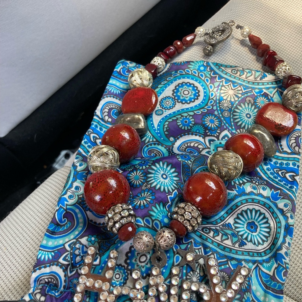 Red and Silver Beaded Necklace